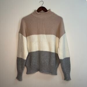 “FASHION” XL Pink, White, and Gray Knit Turtleneck Sweater